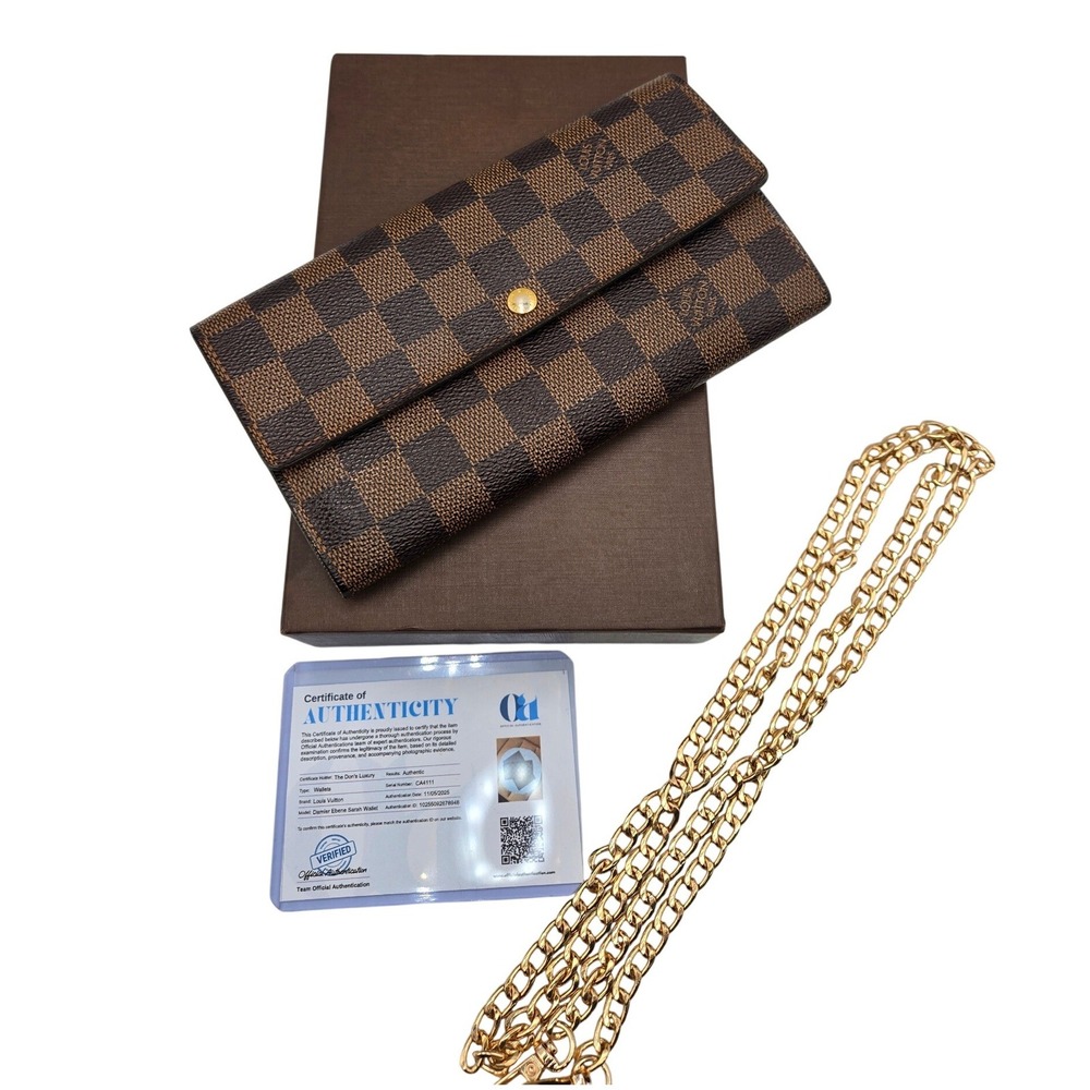 Louis Vuitton Sarah Wallet Damier Ebene Brown Canvas Long Envelope Wallet - Picture 1 of 11